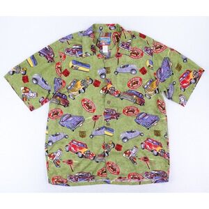 Reyn Spooner Joe Kealoha Shirt Mens L Green Hot Rod Classic Car 100% Rayon VTG